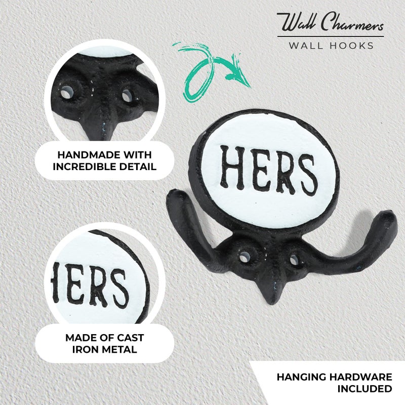 Wallcharmers Set of 2 His and Hers Towel Hooks for Bathrooms, Mr & Mrs. Farmhouse and Rustic Bathroom Hooks for Towels, Black & White - Image 3